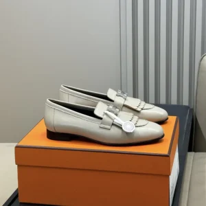 Hermes Women Royal loafer in Goatskin-Gray H181069Z