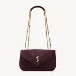 Saint Laurent YSL Women Loulou Small In Matelassé Suede-Burgundy 801437A