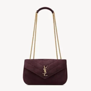 Saint Laurent YSL Women Loulou Small In Matelassé Suede-Burgundy 801437A