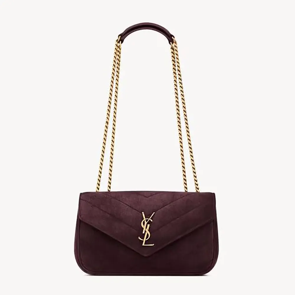 Saint Laurent YSL Women Loulou Small In Matelassé Suede-Burgundy 801437A 1 Saint Laurent YSL Women Loulou Small In Matelassé Suede-Burgundy 801437A