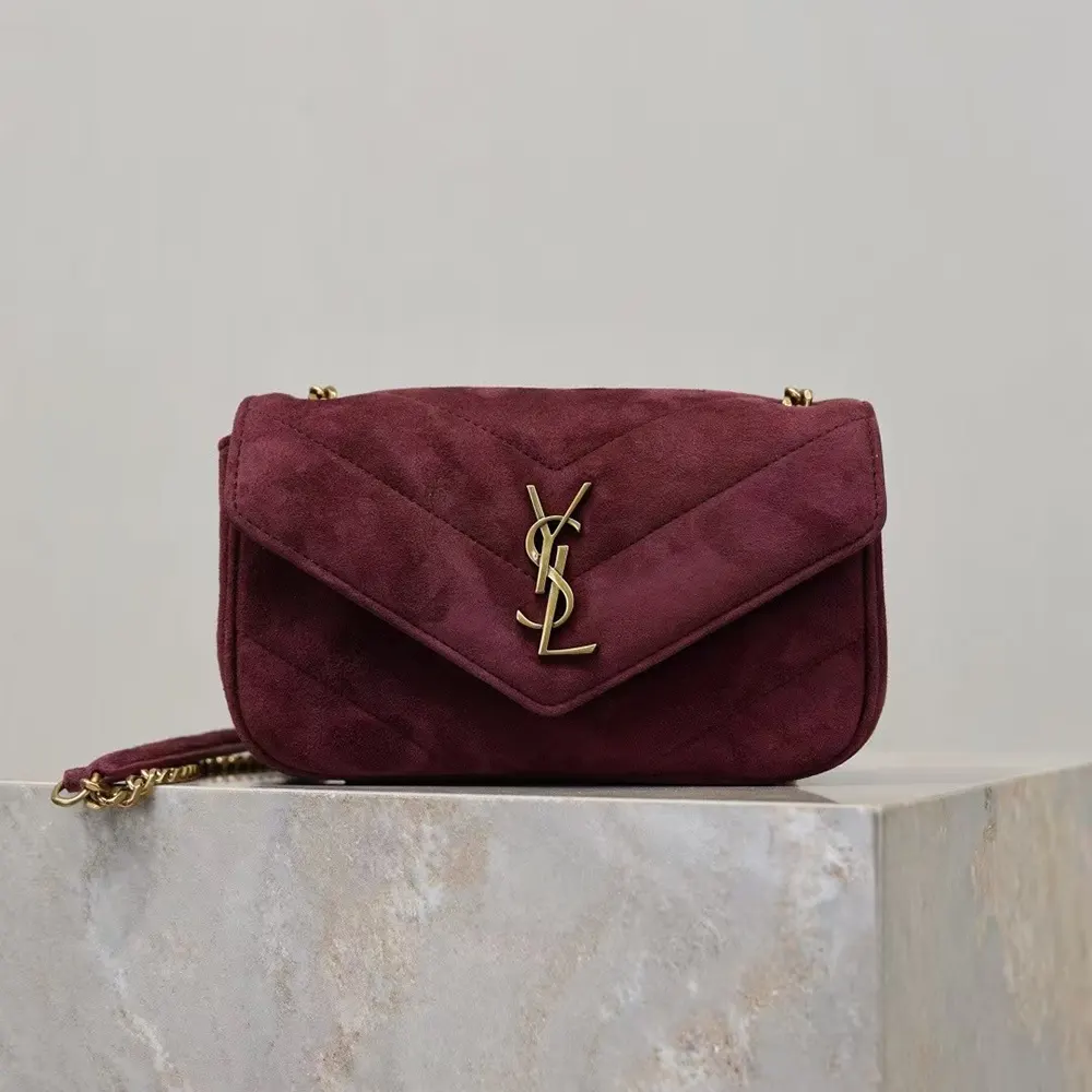 Saint Laurent YSL Women Loulou Small In Matelassé Suede-Burgundy 801437A 2 Saint Laurent YSL Women Loulou Small In Matelassé Suede-Burgundy 801437A