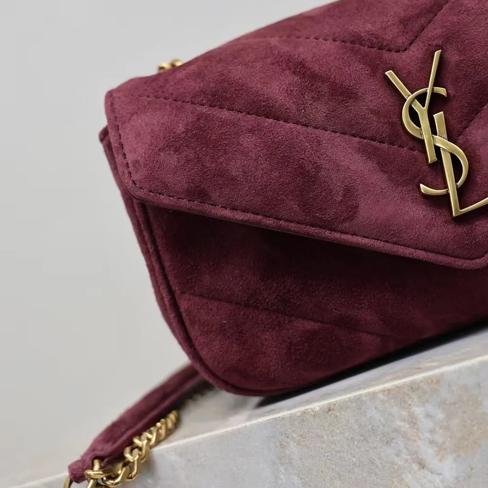 Saint Laurent YSL Women Loulou Small In Matelassé Suede-Burgundy 801437A 7 Saint Laurent YSL Women Loulou Small In Matelassé Suede-Burgundy 801437A