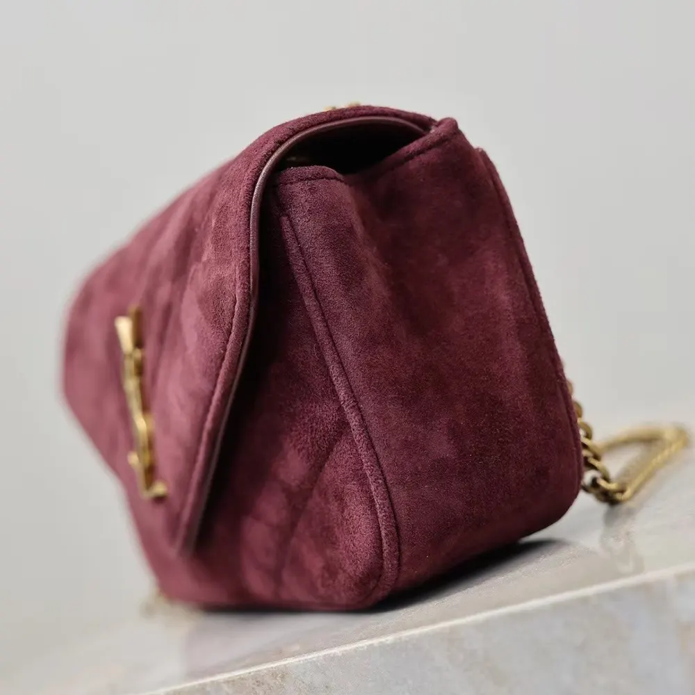 Saint Laurent YSL Women Loulou Small In Matelassé Suede-Burgundy 801437A 6 Saint Laurent YSL Women Loulou Small In Matelassé Suede-Burgundy 801437A