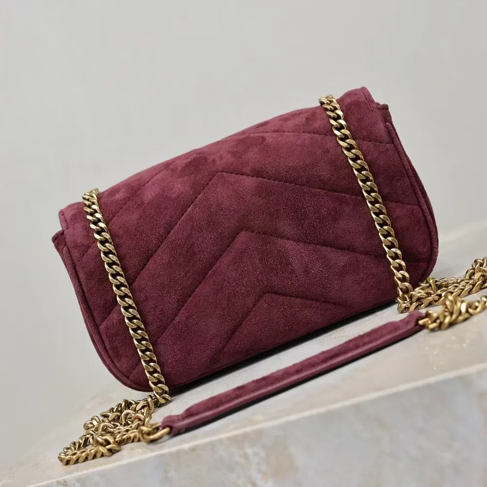 Saint Laurent YSL Women Loulou Small In Matelassé Suede-Burgundy 801437A 3 Saint Laurent YSL Women Loulou Small In Matelassé Suede-Burgundy 801437A