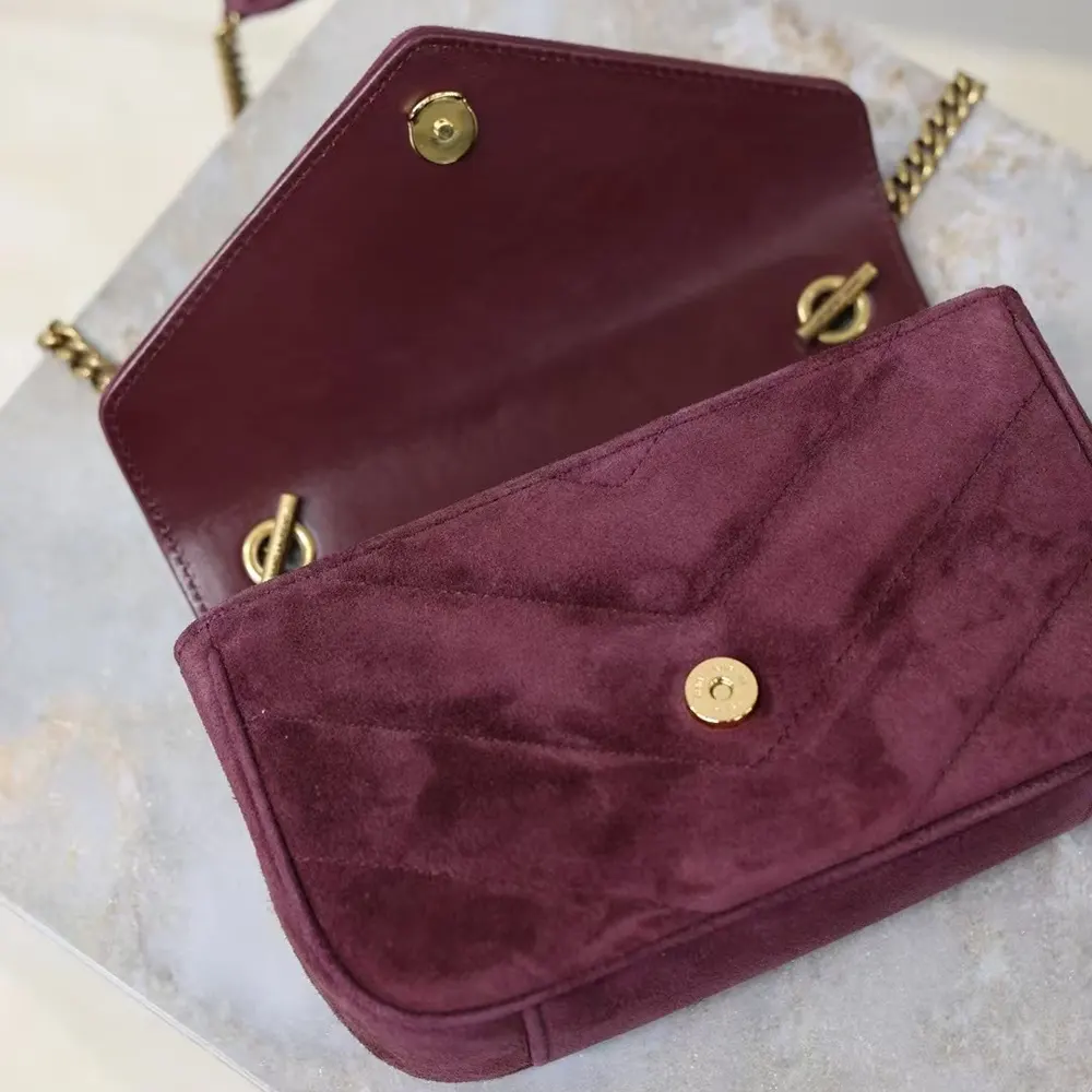 Saint Laurent YSL Women Loulou Small In Matelassé Suede-Burgundy 801437A 5 Saint Laurent YSL Women Loulou Small In Matelassé Suede-Burgundy 801437A