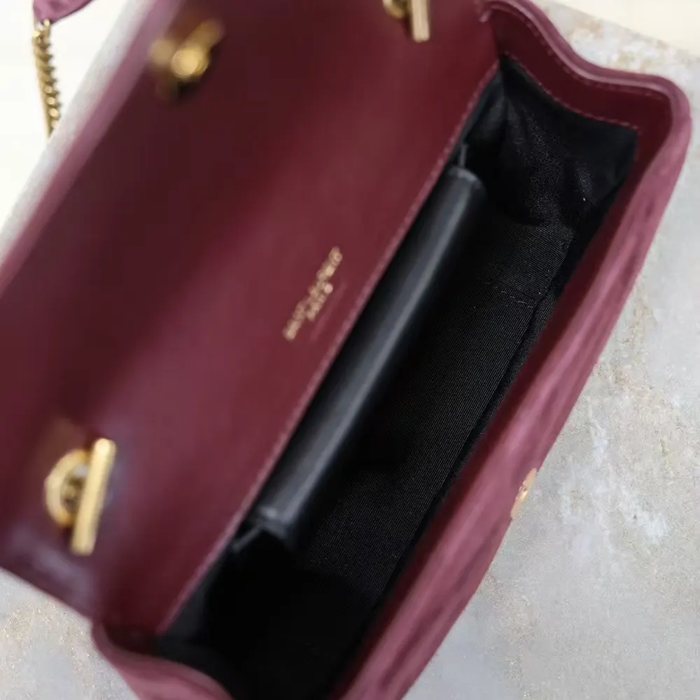 Saint Laurent YSL Women Loulou Small In Matelassé Suede-Burgundy 801437A 8 Saint Laurent YSL Women Loulou Small In Matelassé Suede-Burgundy 801437A
