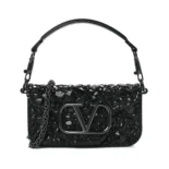 Valentino Women Valentino Garavani Locò Small Shoulder Bag With Sparkling Embroidery-Black