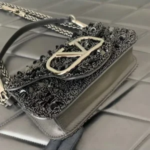 Valentino Women Valentino Garavani Locò Small Shoulder Bag With Sparkling Embroidery-Black