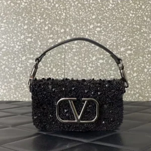 Valentino Women Valentino Garavani Locò Small Shoulder Bag With Sparkling Embroidery-Black