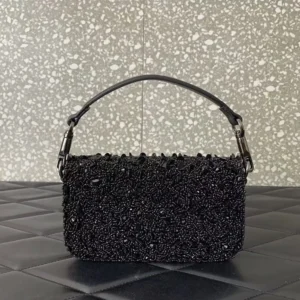 Valentino Women Valentino Garavani Locò Small Shoulder Bag With Sparkling Embroidery-Black