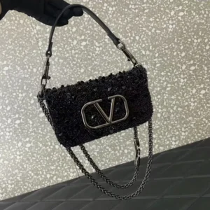 Valentino Women Valentino Garavani Locò Small Shoulder Bag With Sparkling Embroidery-Black