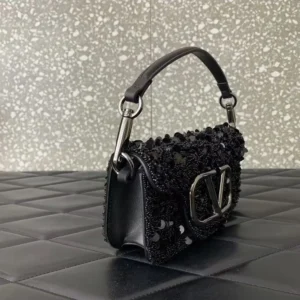 Valentino Women Valentino Garavani Locò Small Shoulder Bag With Sparkling Embroidery-Black