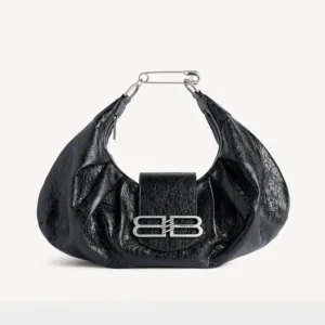 Balenciaga Women Pamela Shoulder Bag Medium in Black Arena lambskin