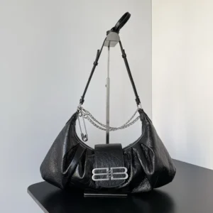 Balenciaga Women Pamela Shoulder Bag Medium in Black Arena lambskin