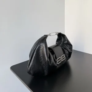 Balenciaga Women Pamela Shoulder Bag Medium in Black Arena lambskin