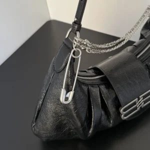 Balenciaga Women Pamela Shoulder Bag Medium in Black Arena lambskin