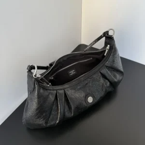 Balenciaga Women Pamela Shoulder Bag Medium in Black Arena lambskin