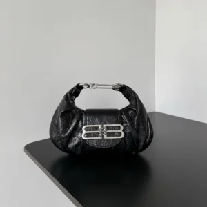 Balenciaga Women Pamela Shoulder Bag Small in Black Arena Lambskin