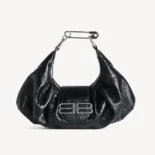 Balenciaga Women Pamela Shoulder Bag Small in Black Arena Lambskin