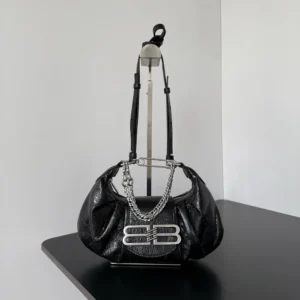 Balenciaga Women Pamela Shoulder Bag Small in Black Arena Lambskin
