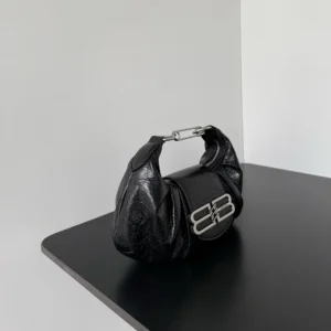 Balenciaga Women Pamela Shoulder Bag Small in Black Arena Lambskin