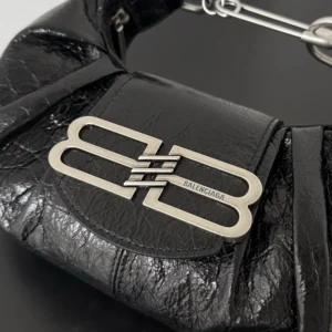 Balenciaga Women Pamela Shoulder Bag Small in Black Arena Lambskin