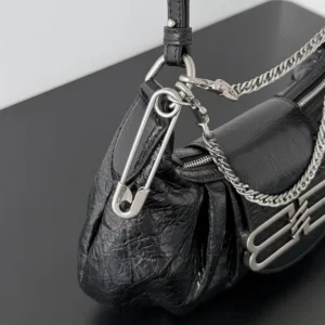 Balenciaga Women Pamela Shoulder Bag Small in Black Arena Lambskin