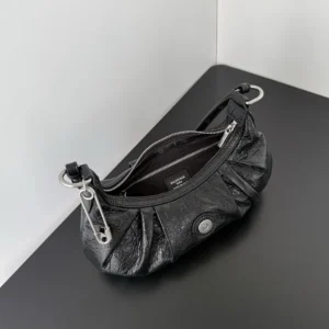 Balenciaga Women Pamela Shoulder Bag Small in Black Arena Lambskin