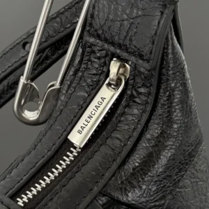 Balenciaga Women Pamela Shoulder Bag Small in Black Arena Lambskin