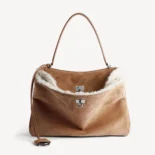 Balenciaga Women Rodeo Handbag Medium in Noce/White Suede Calfskin