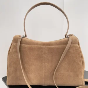 Balenciaga Women Rodeo Handbag Medium in Noce/White Suede Calfskin