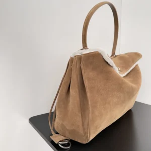 Balenciaga Women Rodeo Handbag Medium in Noce/White Suede Calfskin