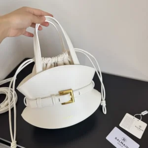 Balmain Women Shuffle Mini Bag In Calfskin Leather-White FN0DP0