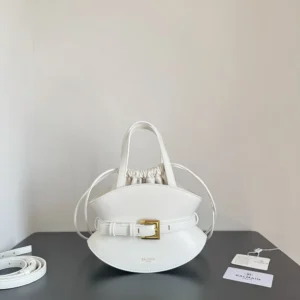 Balmain Women Shuffle Mini Bag In Calfskin Leather-White FN0DP0