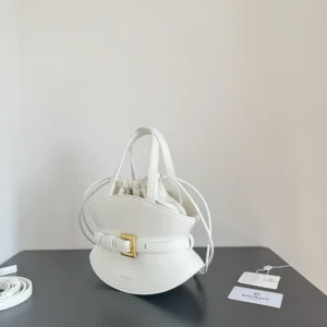 Balmain Women Shuffle Mini Bag In Calfskin Leather-White FN0DP0
