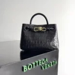 Bottega Veneta Women Small Andiamo Crocodile Leather Top Handle Bag-Black