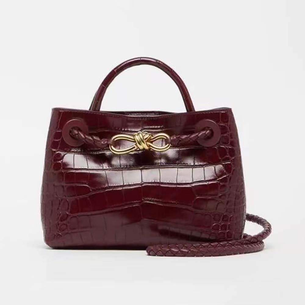 Bottega Veneta Women Small Andiamo Crocodile Leather Top Handle Bag-Red