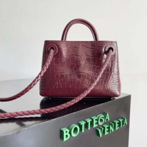 Bottega Veneta Women Small Andiamo Crocodile Leather Top Handle Bag-Red