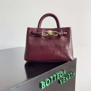 Bottega Veneta Women Small Andiamo Crocodile Leather Top Handle Bag-Red