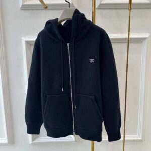 Celine Men Zipped Hoodie in Cashmere Cotton-Black 2Y36D450I