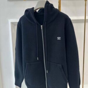 Celine Men Zipped Hoodie in Cashmere Cotton-Black 2Y36D450I