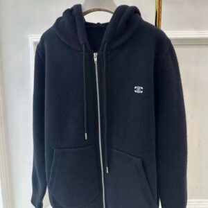 Celine Men Zipped Hoodie in Cashmere Cotton-Black 2Y36D450I