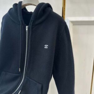 Celine Men Zipped Hoodie in Cashmere Cotton-Black 2Y36D450I