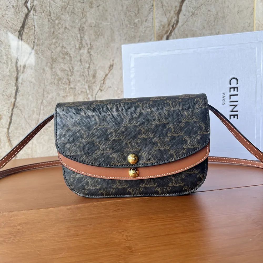 Celine Women Duo Wallet on Strap in Triomphe Canvas and Calfskin