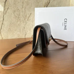 Celine Women Duo Wallet on Strap in Triomphe Canvas and Calfskin