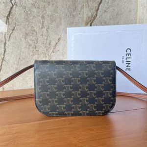 Celine Women Duo Wallet on Strap in Triomphe Canvas and Calfskin