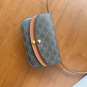 Celine Women Duo Wallet on Strap in Triomphe Canvas and Calfskin