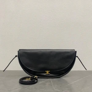 Celine Women Halfmoon Soft Triomphe Bag in Supple Shiny Lambskin-Black