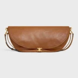 Celine Women Halfmoon Soft Triomphe Bag in Supple Shiny Lambskin-Brown