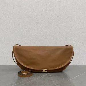 Celine Women Halfmoon Soft Triomphe Bag in Supple Shiny Lambskin-Brown
